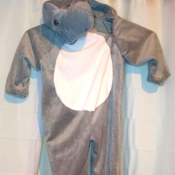 Boys Girls Plush Gray Shark Hooded Jumpsuit Costume - Picture 1 of 4